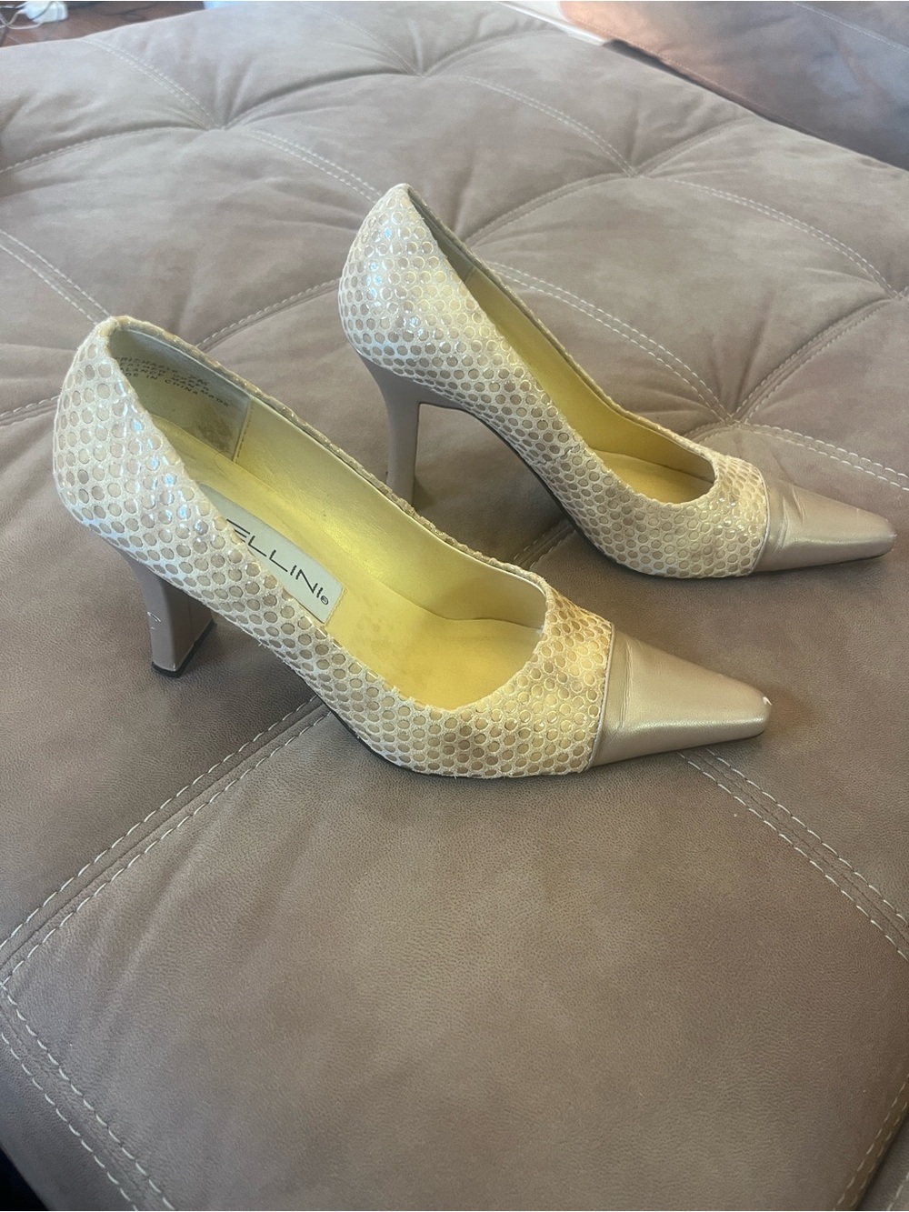 Bellini Neutral Textured Pointed-Toe Pumps